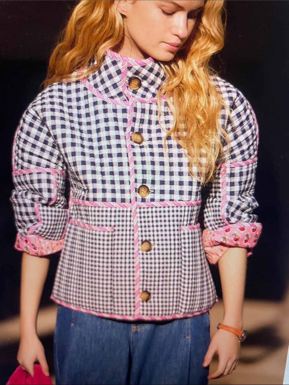 Floral gingham print quilted REVERSIBLE printed jacket - OS